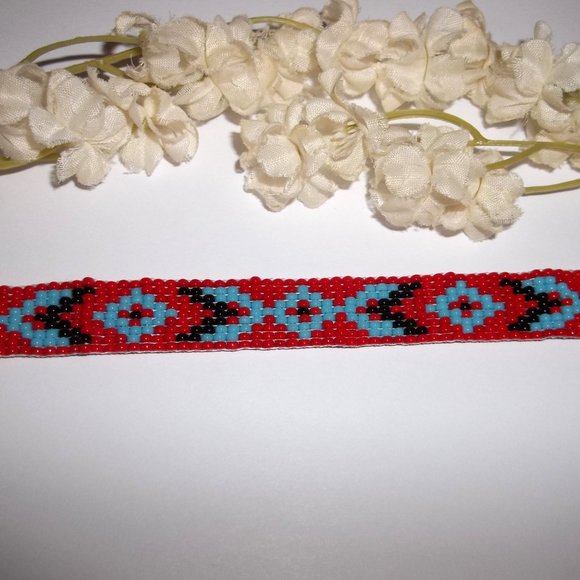 Beaded Bracelet Southwestern Western Style Red Turquoise Blue Black Silver A775 - Picture 3 of 9